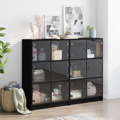 Bookcase with Doors Black 136x37x109 cm Engineered Wood