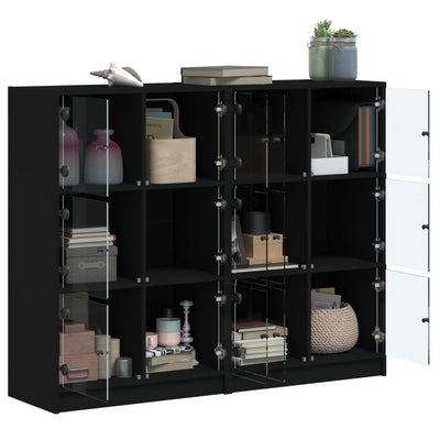 Bookcase with Doors Black 136x37x109 cm Engineered Wood