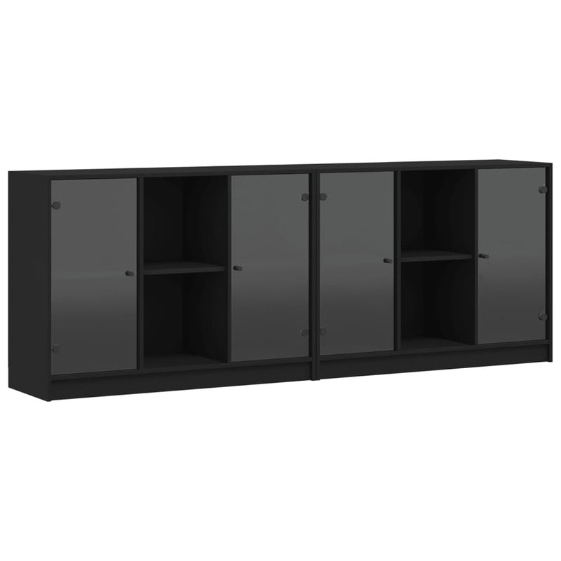 Bookcase with Doors Black 204x37x75 cm Engineered Wood