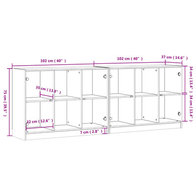 Bookcase with Doors Black 204x37x75 cm Engineered Wood