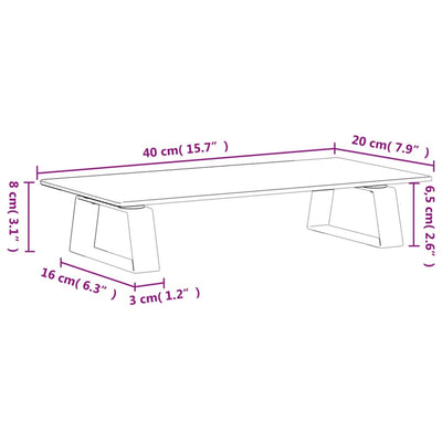 Monitor Stand White 40x20x8 cm Tempered Glass and Metal