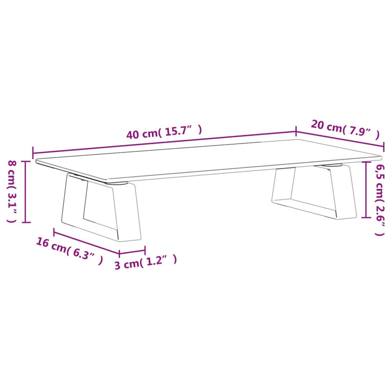 Monitor Stand White 40x20x8 cm Tempered Glass and Metal