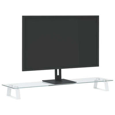 Monitor Stand White 80x20x8 cm Tempered Glass and Metal