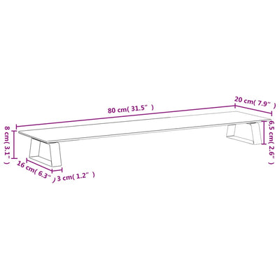 Monitor Stand White 80x20x8 cm Tempered Glass and Metal