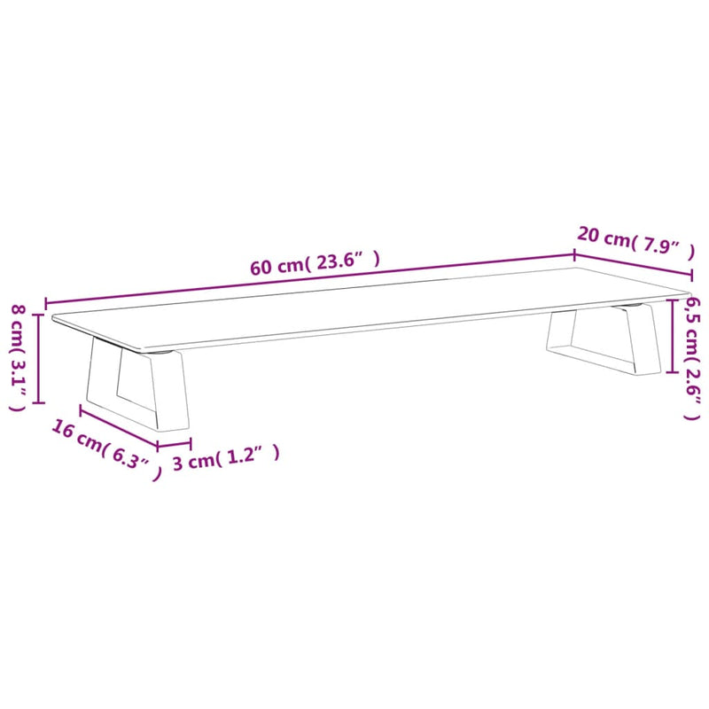 Monitor Stand Black 60x20x8 cm Tempered Glass and Metal