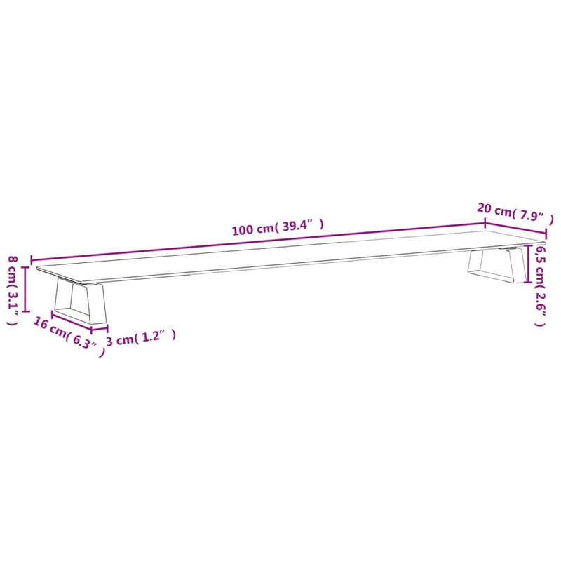 Monitor Stand Black 100x20x8 cm Tempered Glass and Metal