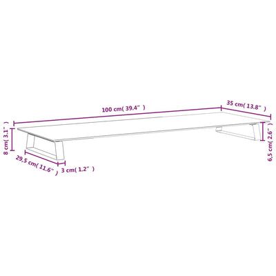 Monitor Stand Black 100x35x8 cm Tempered Glass and Metal