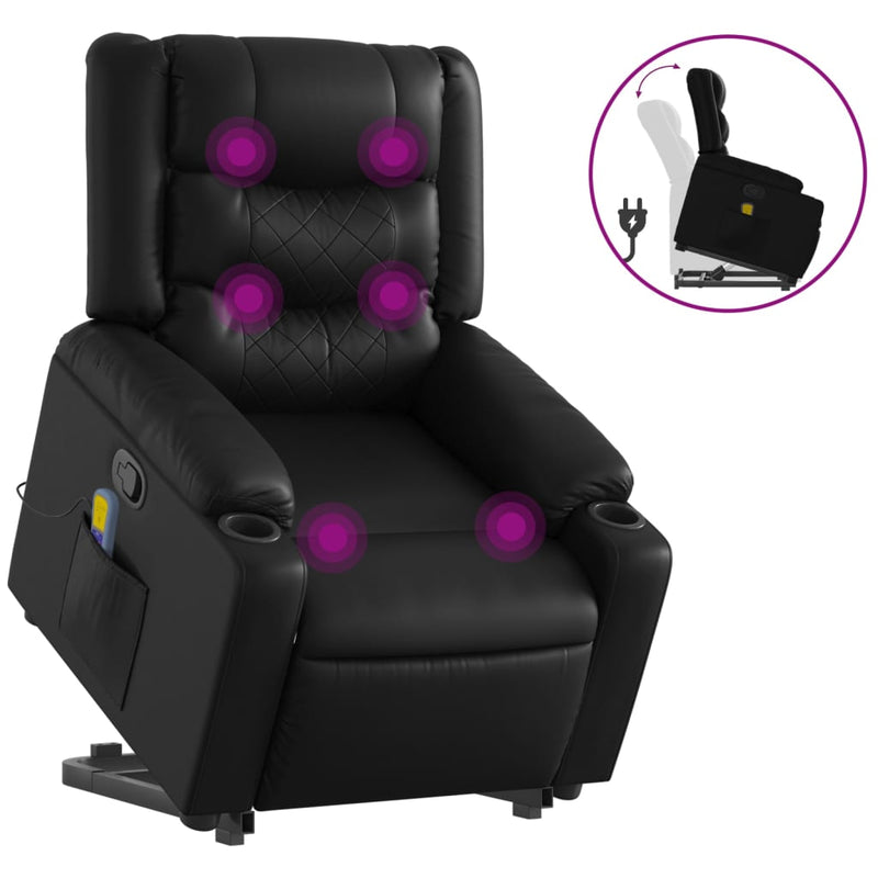 Electric Massage Recliner Chair Black Faux Leather