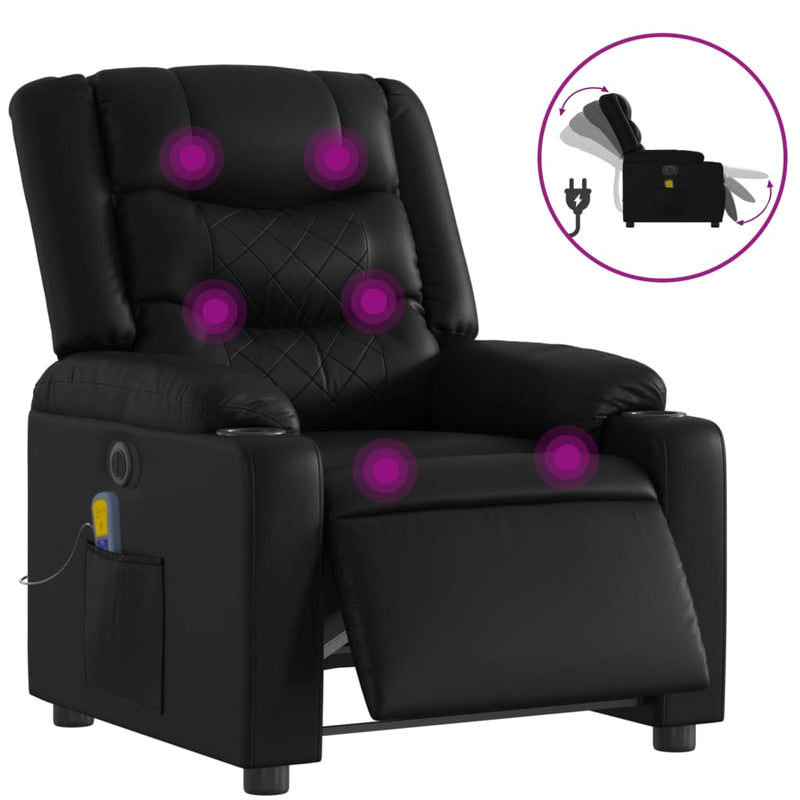 Stand up Massage Recliner Chair Black Faux Leather