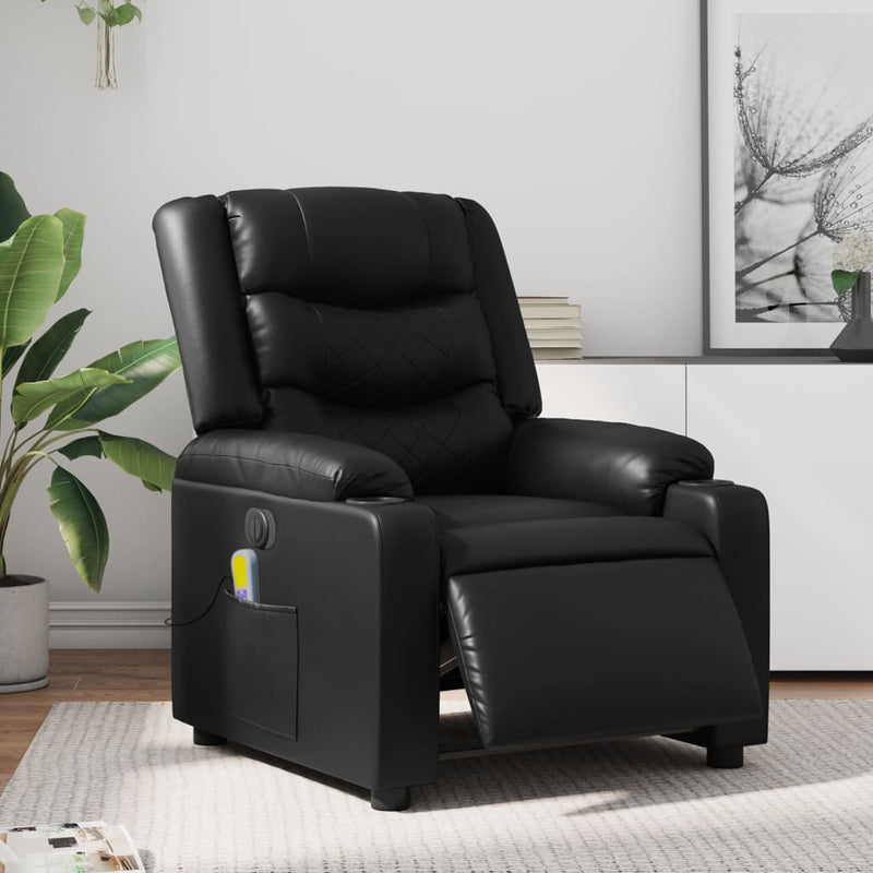 Stand up Massage Recliner Chair Black Faux Leather