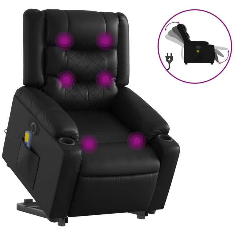 Electric Stand up Massage Recliner Chair Black Faux Leather