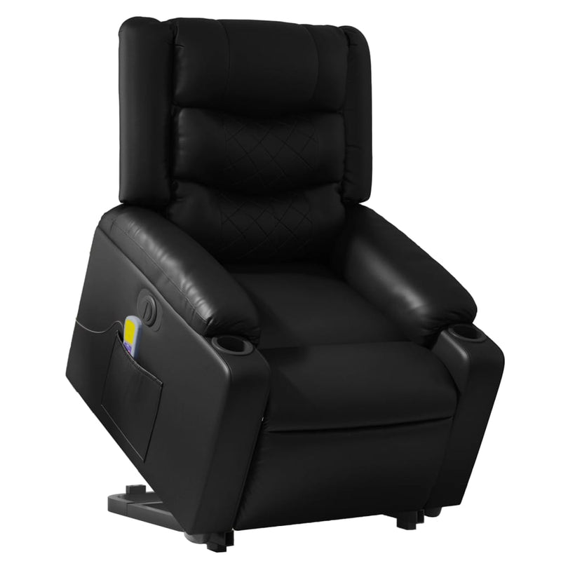 Electric Stand up Massage Recliner Chair Black Faux Leather