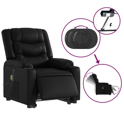 Electric Stand up Massage Recliner Chair Black Faux Leather