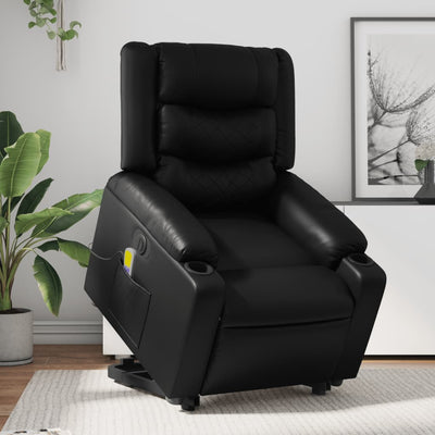 Electric Stand up Massage Recliner Chair Black Faux Leather