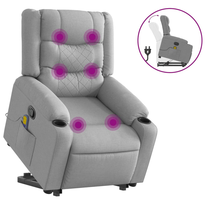 Stand up Massage Recliner Chair Light Grey Fabric