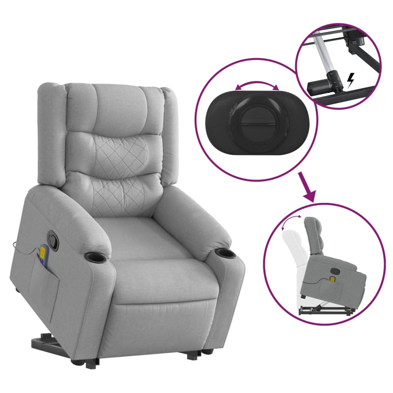 Stand up Massage Recliner Chair Light Grey Fabric