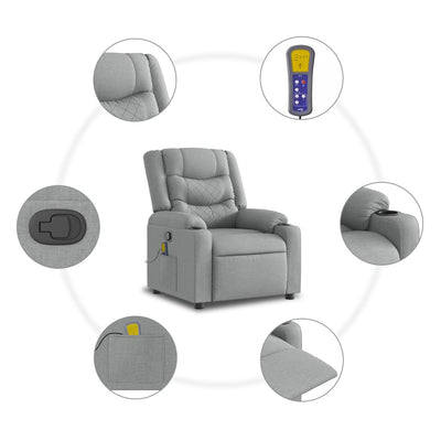 Stand up Massage Recliner Chair Light Grey Fabric