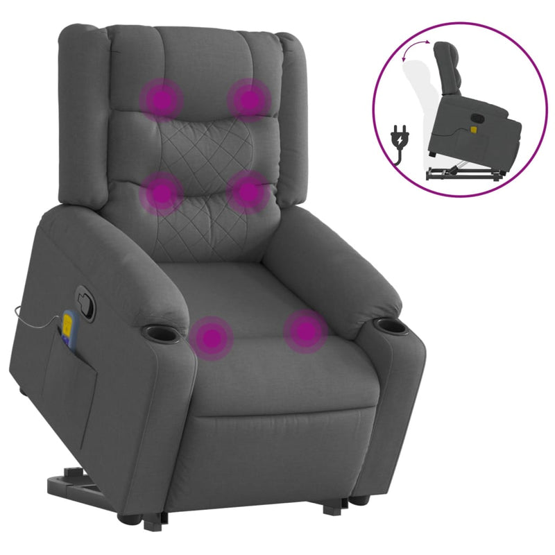 Stand up Massage Recliner Chair Dark Grey Fabric