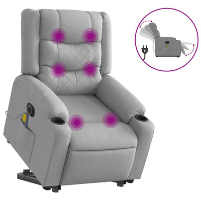 Electric Stand up Massage Recliner Chair Light Grey Fabric