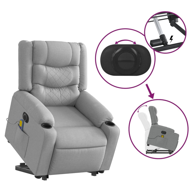 Electric Stand up Massage Recliner Chair Light Grey Fabric