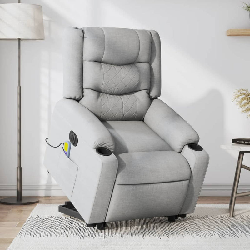 Electric Stand up Massage Recliner Chair Light Grey Fabric