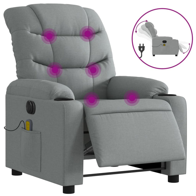 Electric Massage Recliner Chair Light Grey Fabric