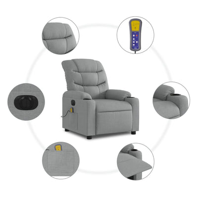 Electric Massage Recliner Chair Light Grey Fabric