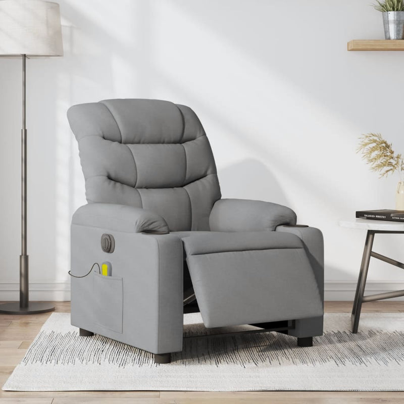 Electric Massage Recliner Chair Light Grey Fabric