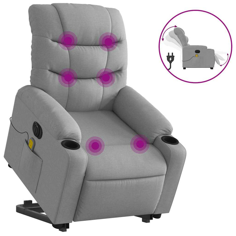 Electric Stand up Massage Recliner Chair Light Grey Fabric