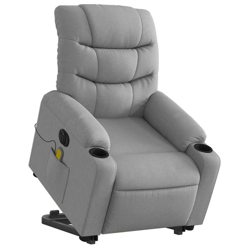 Electric Stand up Massage Recliner Chair Light Grey Fabric