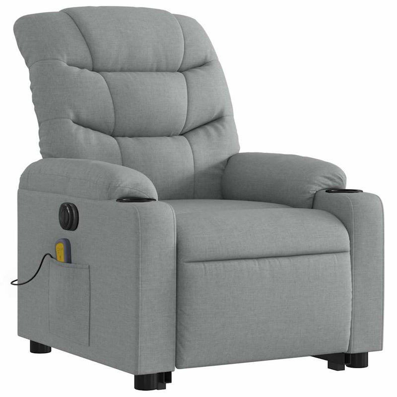 Electric Stand up Massage Recliner Chair Light Grey Fabric