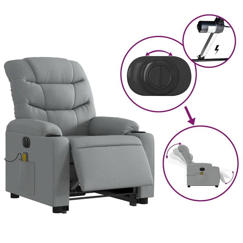 Electric Stand up Massage Recliner Chair Light Grey Fabric