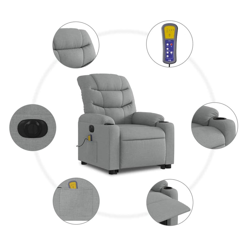 Electric Stand up Massage Recliner Chair Light Grey Fabric