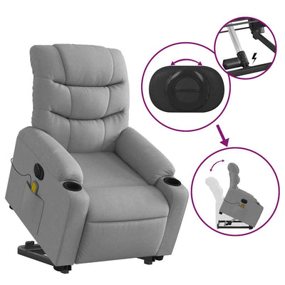 Electric Stand up Massage Recliner Chair Light Grey Fabric