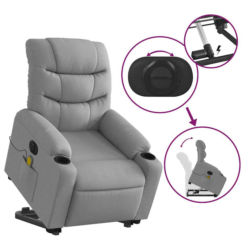 Electric Stand up Massage Recliner Chair Light Grey Fabric