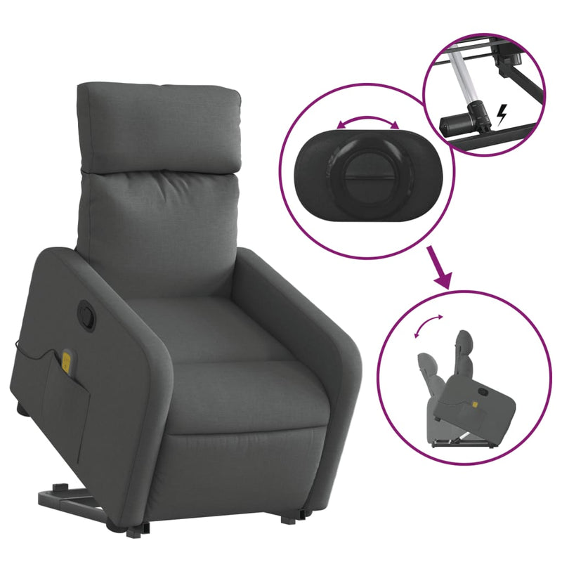 Electric Stand up Massage Recliner Chair Dark Grey Fabric