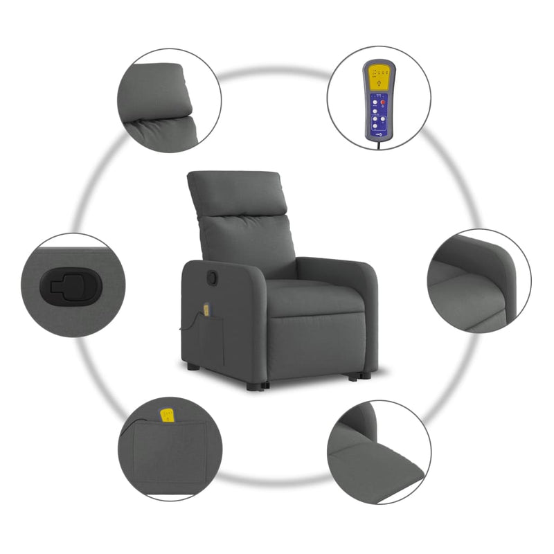 Electric Stand up Massage Recliner Chair Dark Grey Fabric