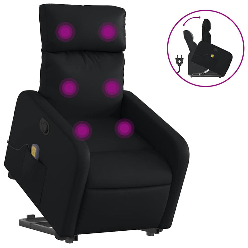 Stand up Massage Recliner Chair Black Faux Leather