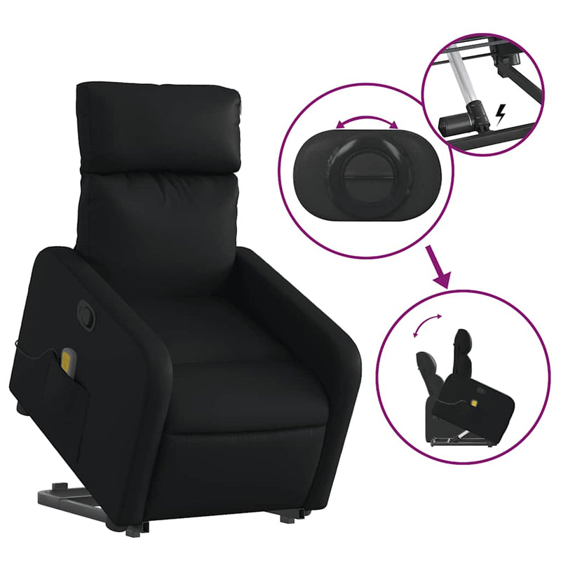 Stand up Massage Recliner Chair Black Faux Leather