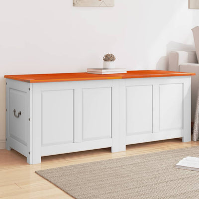 Storage Chest with Lid Brown and White Solid Wood Acacia