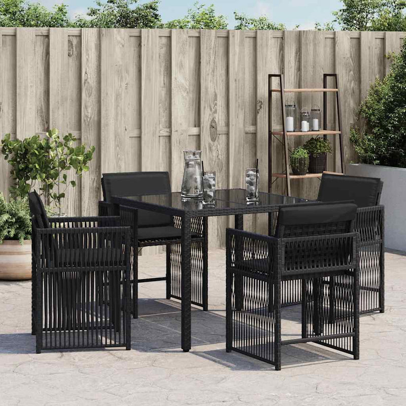 Garden Chairs with Cushions 4 pcs Black Poly Rattan