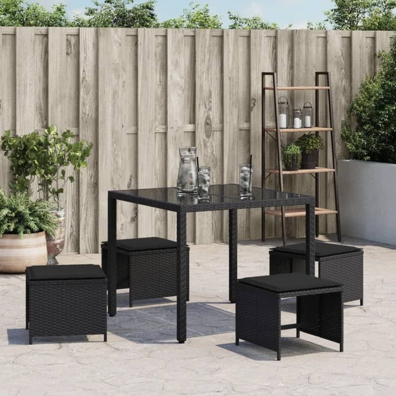 Garden Stools with Cushions 4 pcs Black 41x41x36 cm Poly Rattan