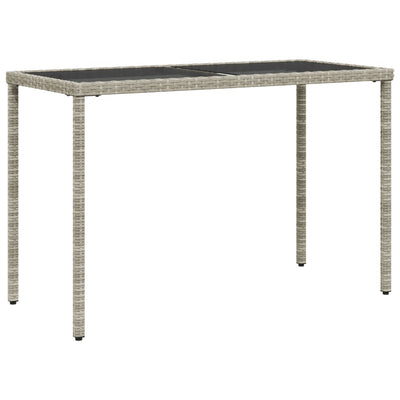 Garden Table with Glass Top Light Grey 115x54x74 cm Poly Rattan