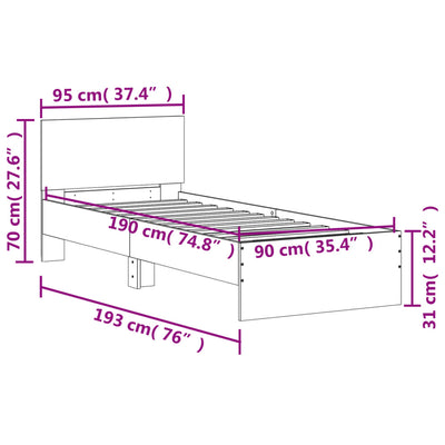 Bed Frame without Mattress with Headboard Black 90x190 cm