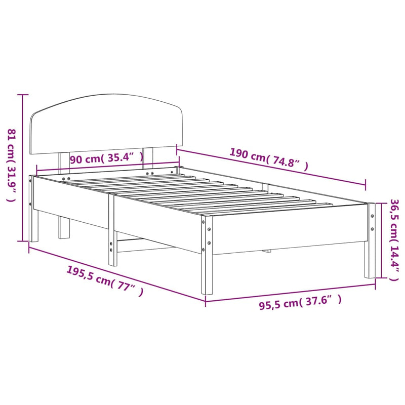 Bed Frame without Mattress 90x190 cm Solid Wood Pine