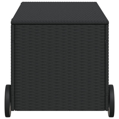 Garden Storage Box with Wheels Black 190L Poly Rattan