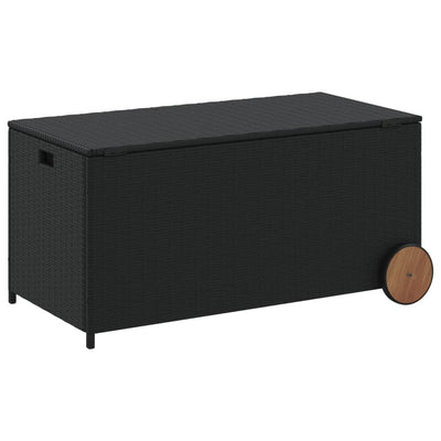 Garden Storage Box with Wheels Black 190L Poly Rattan