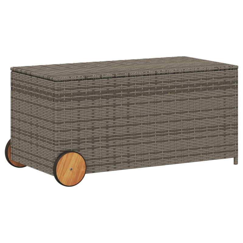 Garden Storage Box with Wheels Grey 190L Poly Rattan