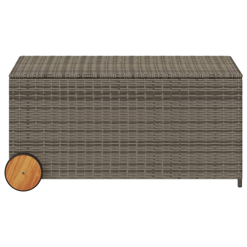 Garden Storage Box with Wheels Grey 190L Poly Rattan