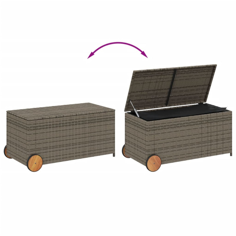 Garden Storage Box with Wheels Grey 190L Poly Rattan